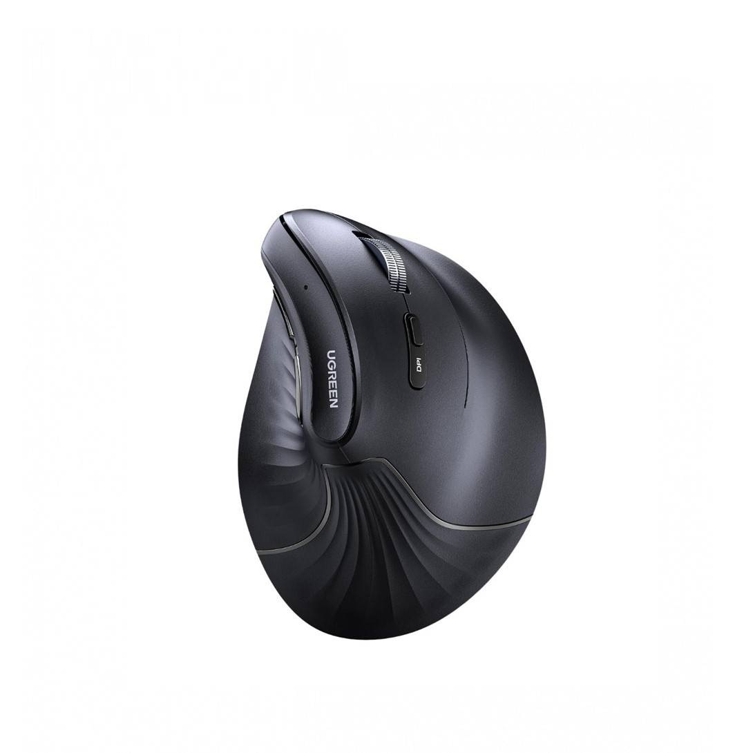 Kaydırma tekerleği ve DPI düğmeli siyah dikey ergonomik fare.