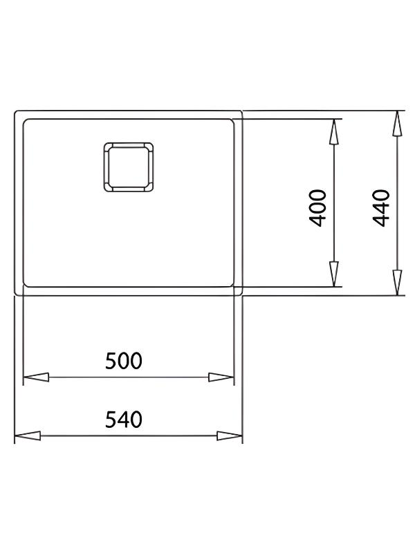 500x400 mm ve 540x440 mm boyutlarında bir lavabonun teknik çizimi.