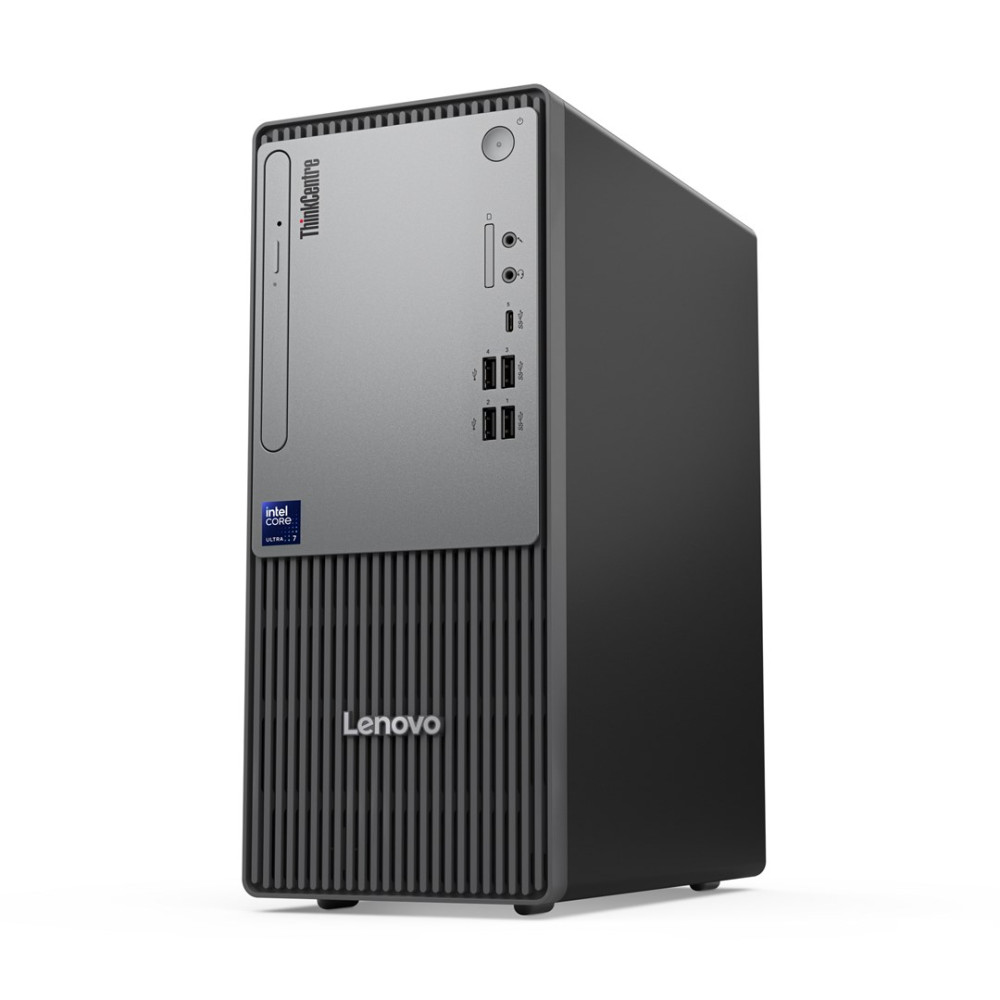 Czarny komputer Lenovo ThinkCentre z procesorem Intel Core Ultra 7.