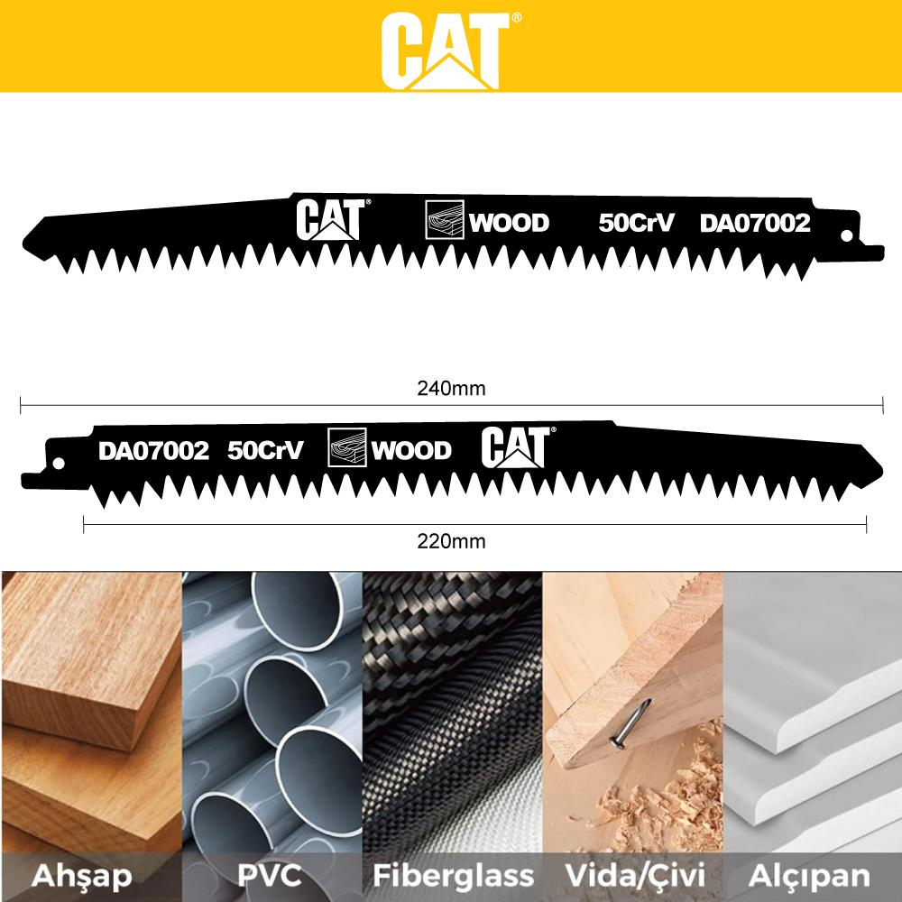 CAT marka ahşap, PVC, fiberglas ve alçıpan testere bıçakları. Boyutlar 240mm ve 220mm.