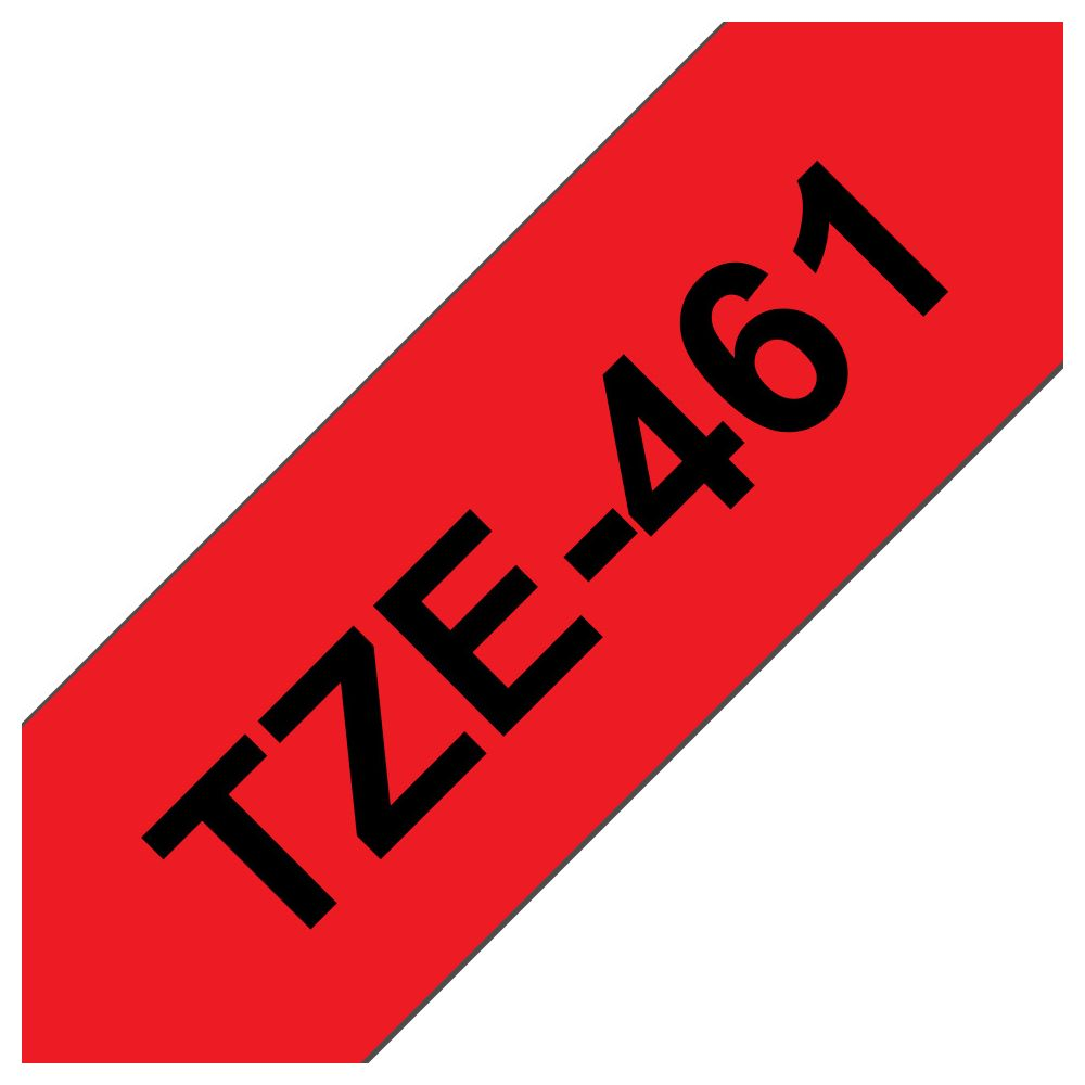 Un'etichetta rossa con testo nero TZE-461, disposta diagonalmente.