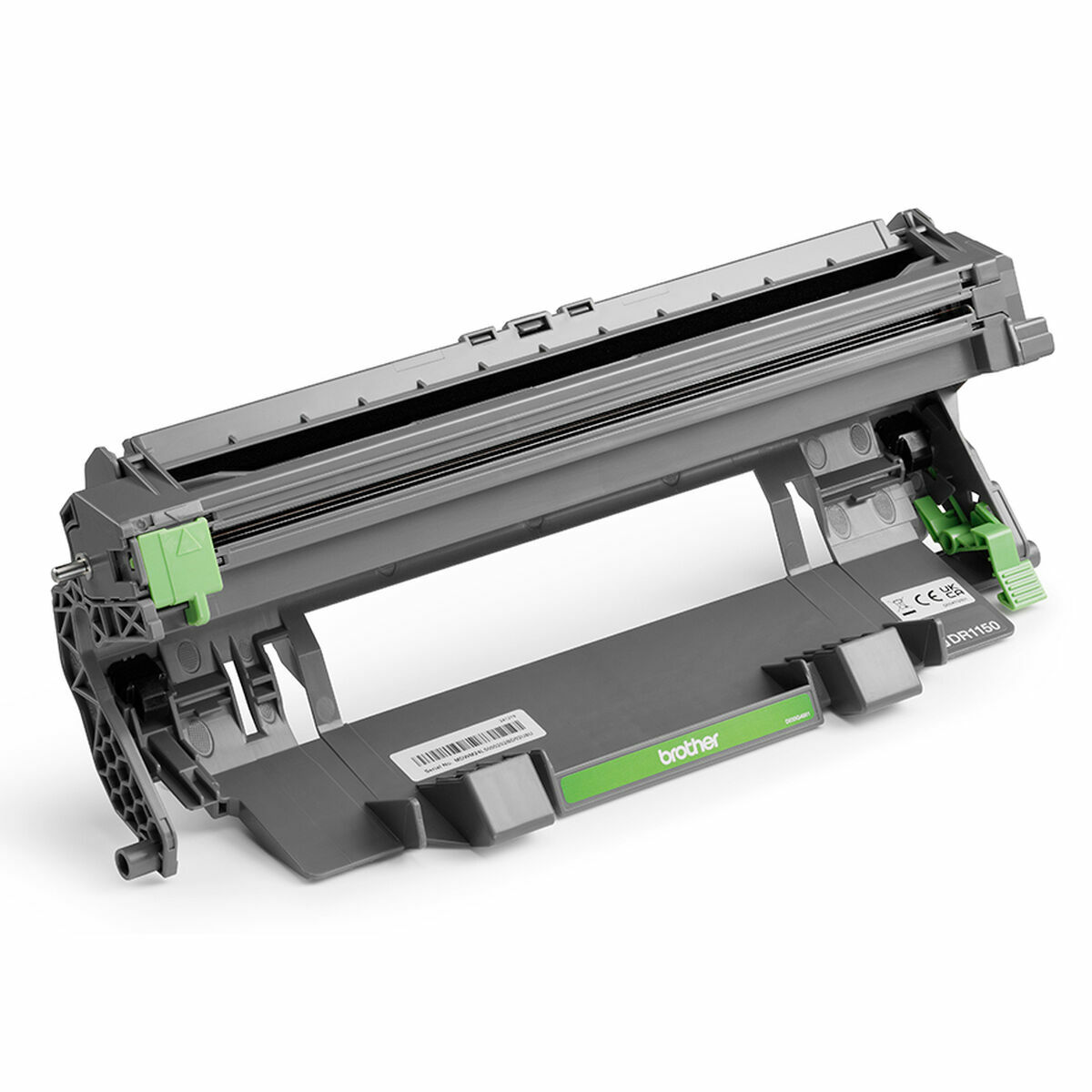 Unità tamburo Brother DR1150 grigia con accenti verdi, isolata su bianco.