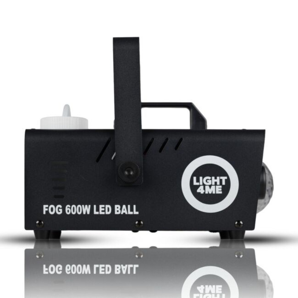 Schwarzer Nebel 600W LED Ball mit Griff und weißem Deckel.