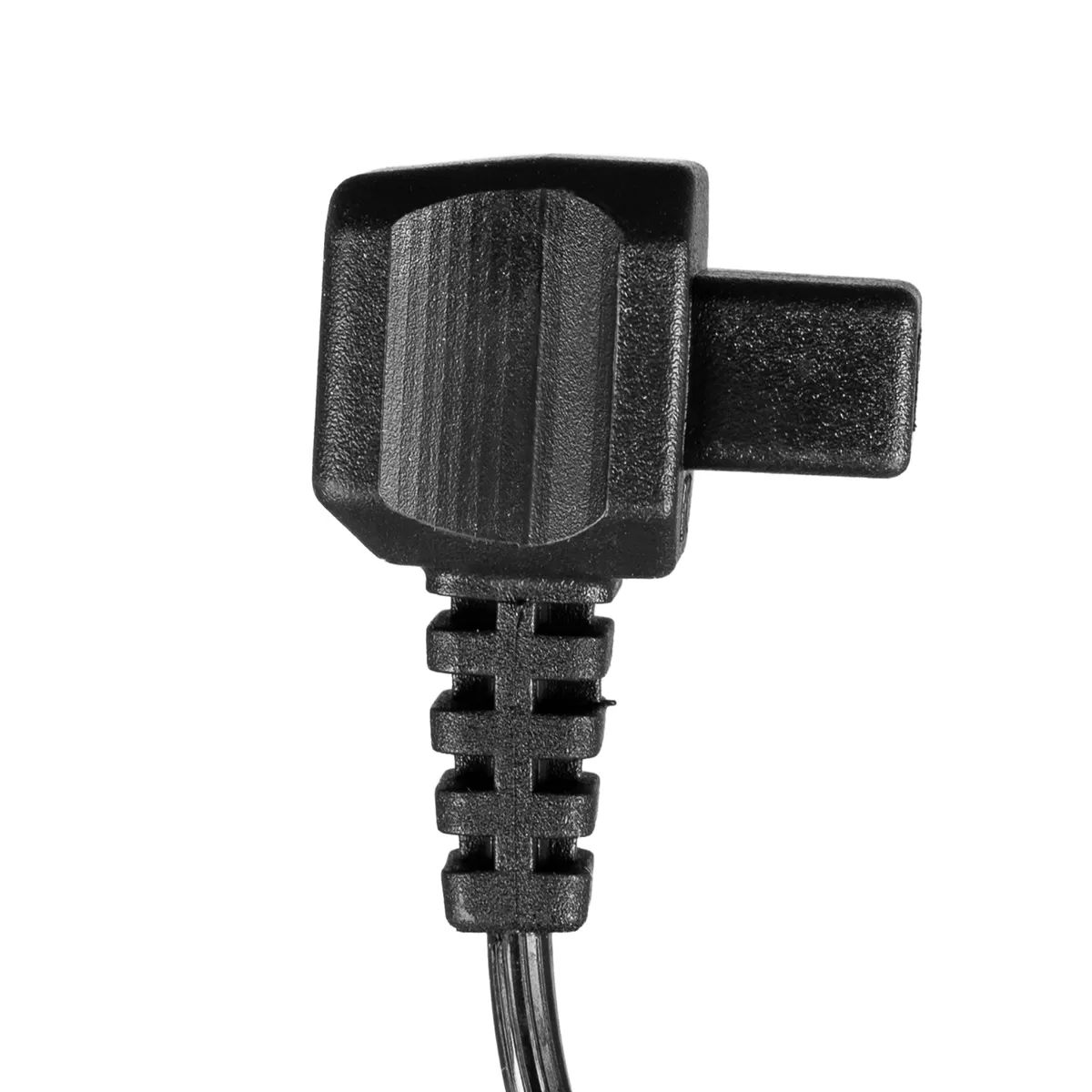 Ein schwarzer 90-Grad-Stecker mit gerilltem Griff und Kabel.