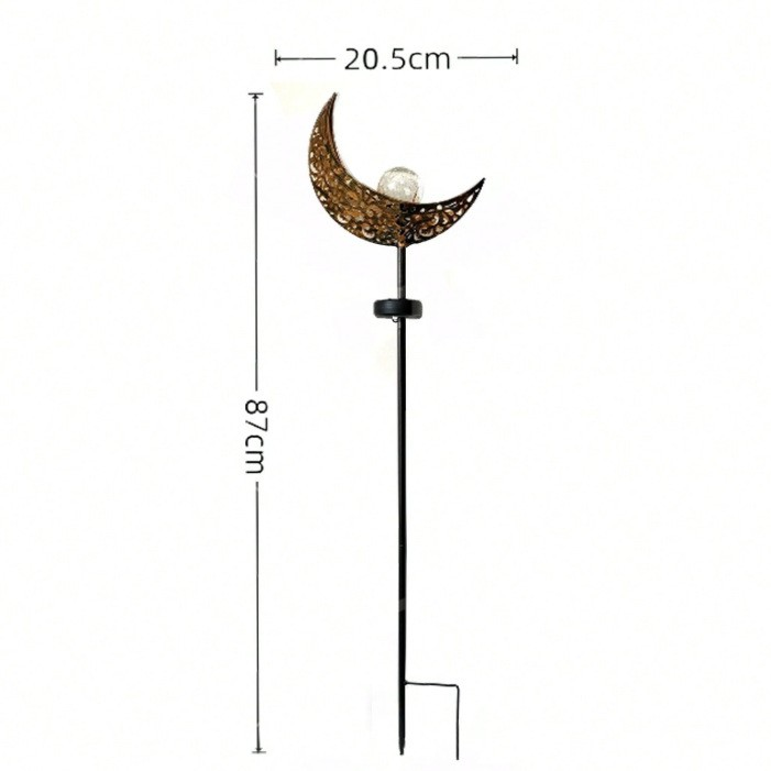 Cam küreli ve güneş enerjili lambalı dekoratif hilal şeklinde bahçe kazığı, 87cm.