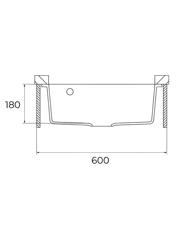 180 ve 600 ölçülerinde lavabo teknik çizimi.