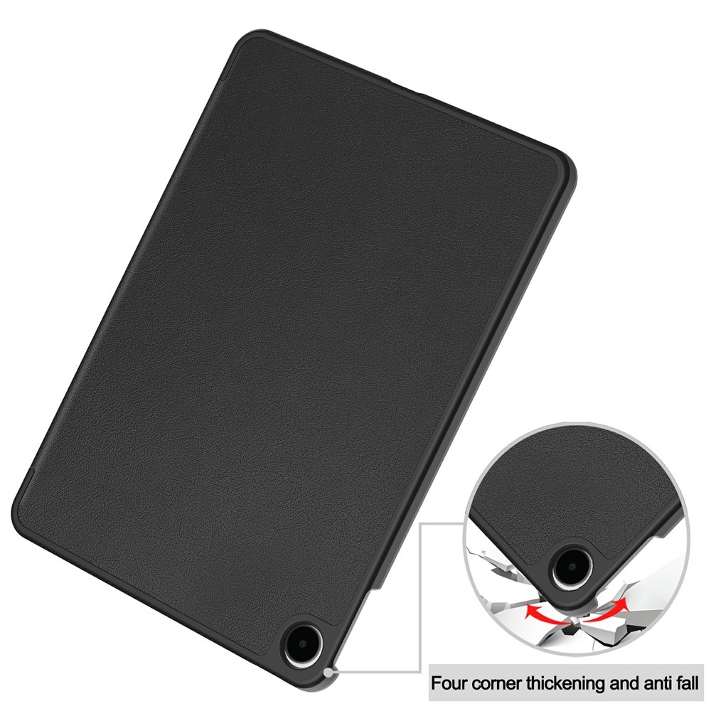 Black tablet case with reinforced corners showing simulated drop.
