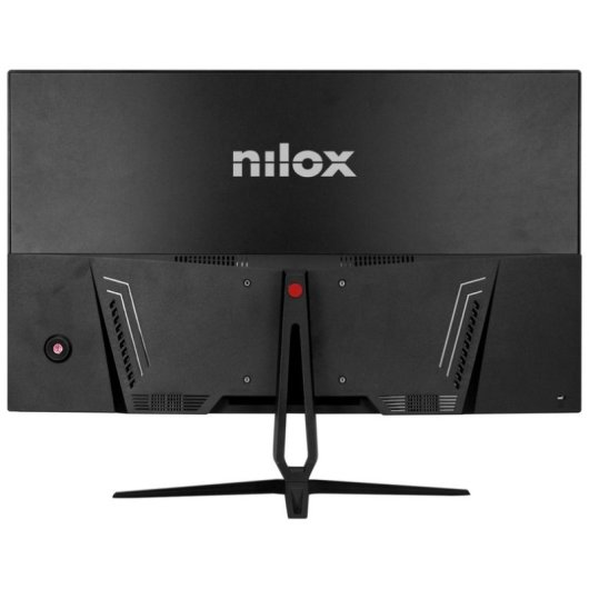 Tył czarnego monitora z logo "nilox" i podstawką.