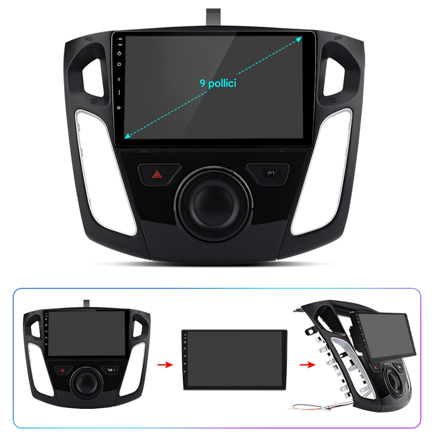 Viene visualizzato uno schermo stereo per auto nero con navigazione.