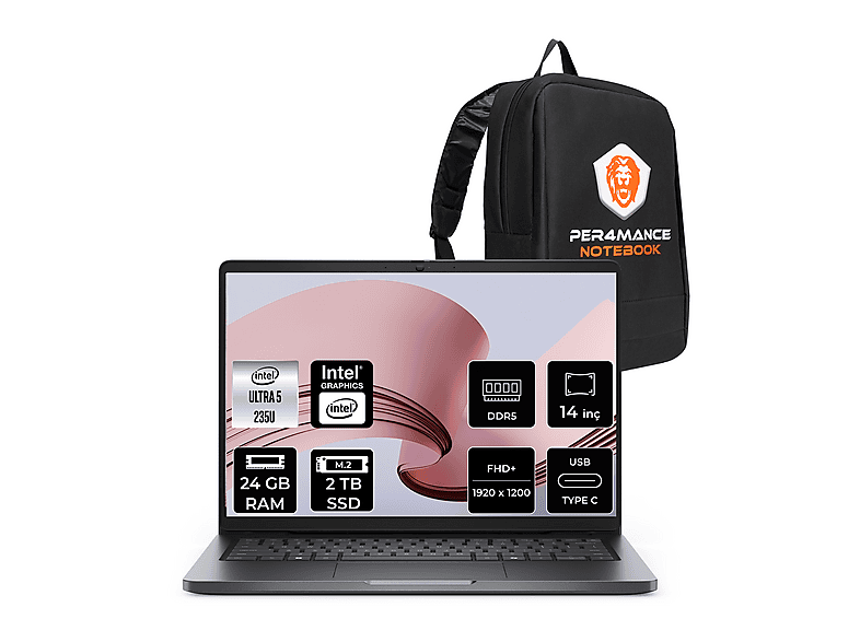 DELL Pro 14 FHD+ BTO113PC14250P314 Intel Core Ultra 5 235U 24 GB RAM 2 TB SSD 14 inç FreeDOS Laptop+Çanta Metalik Gri