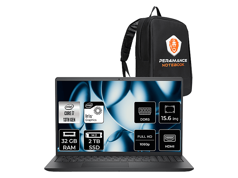 DELL Pro 15 FHD PV15250007P319 Intel Core i7-1355U 32 GB RAM 2 TB SSD 15,6 inç FreeDOS Laptop+Çanta Siyah