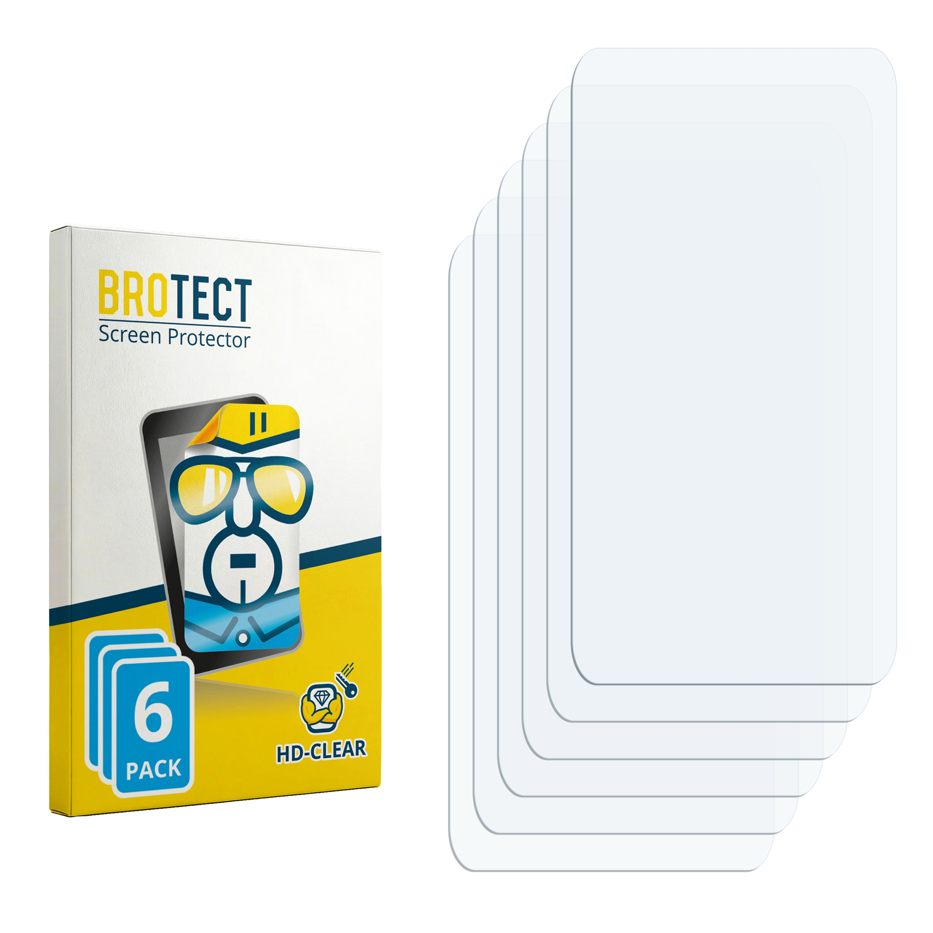 Verpackung mit 6 Displayschutzfolien und einzelnen Folien daneben.