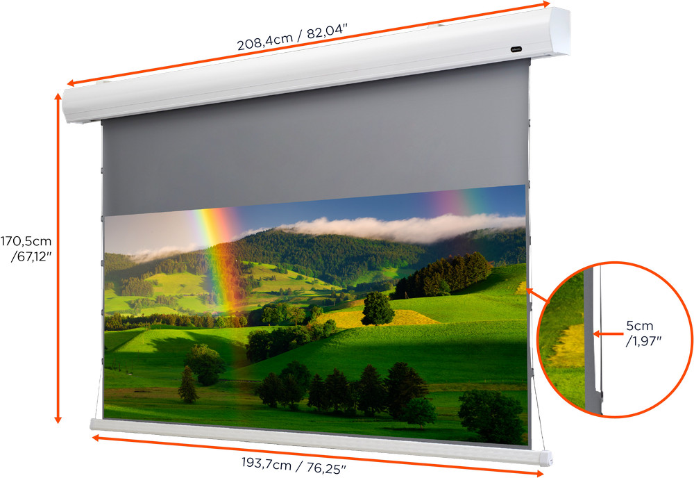 Eine Leinwand mit Regenbogenlandschaft. Maße sind angegeben.