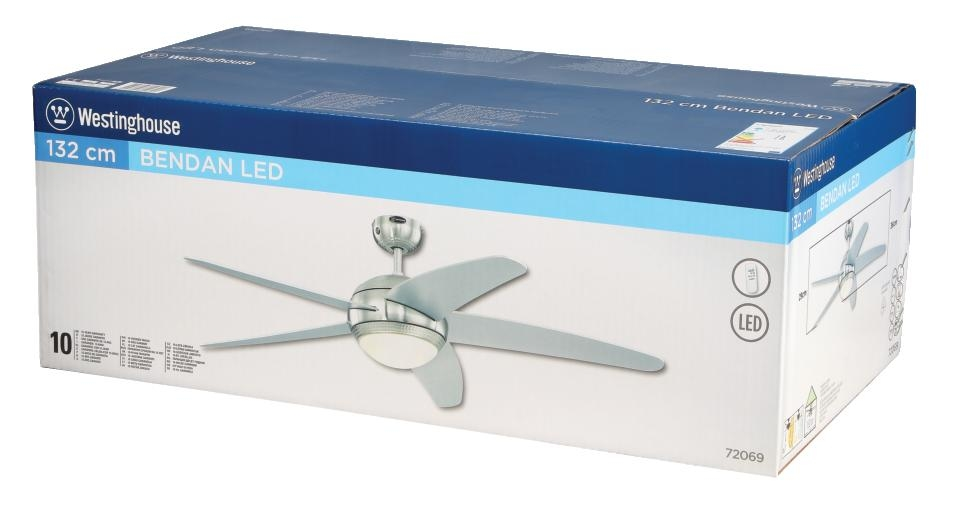 Verpackung eines Westinghouse Deckenventilators mit LED-Beleuchtung, 132 cm.
