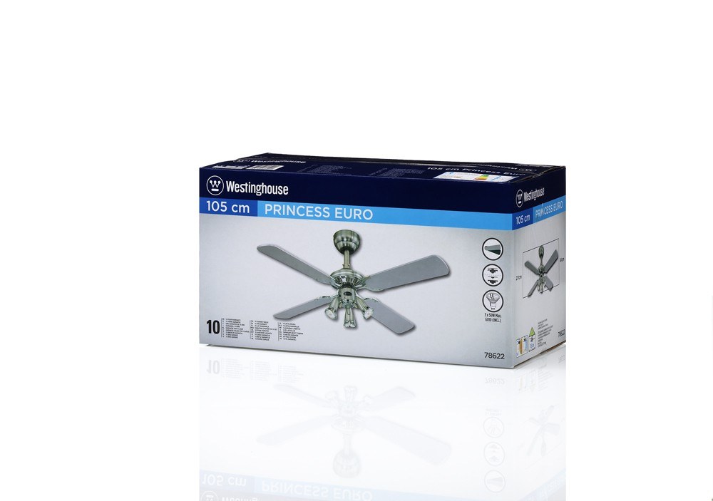 Scatola di un ventilatore da soffitto Westinghouse Princess Euro da 105 cm.