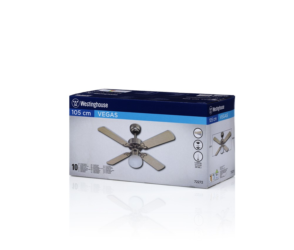 Verpackung eines Westinghouse Vegas 105 cm Deckenventilators mit Licht.