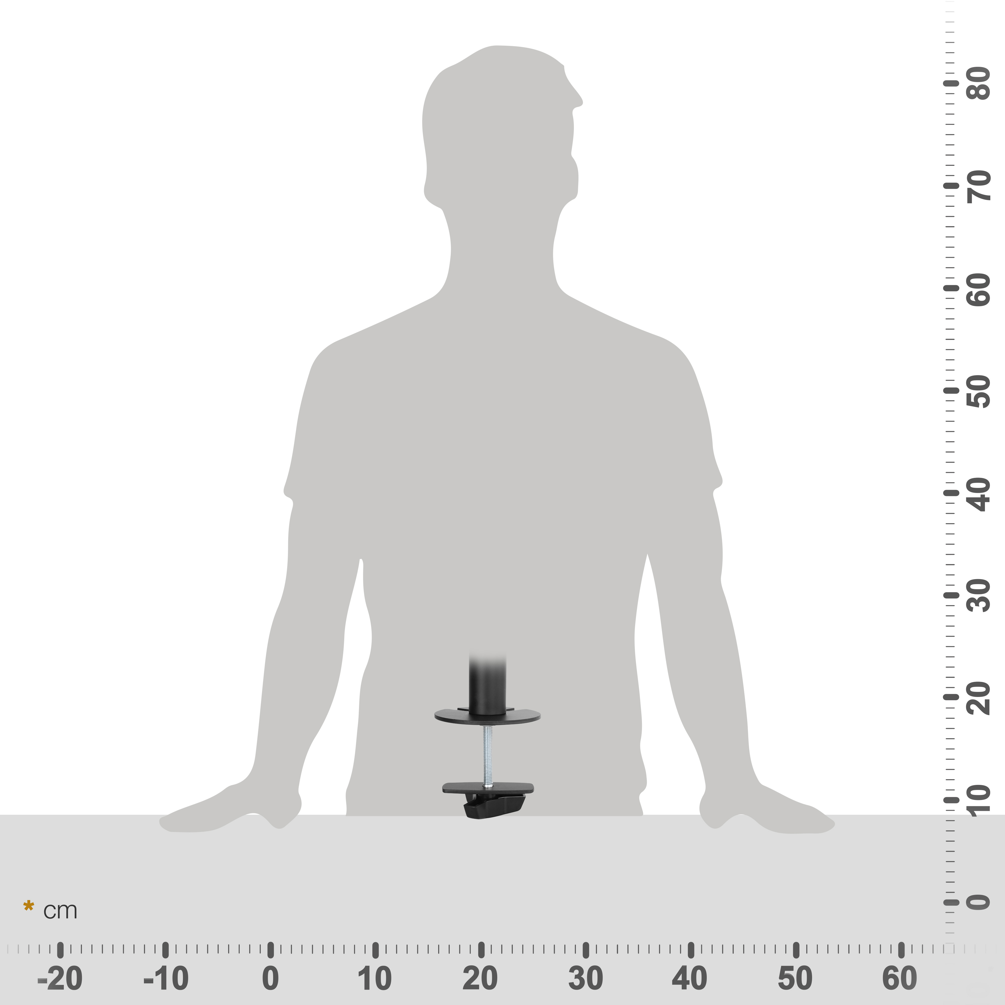 Eine Silhouette einer Person steht hinter einem Schreibtisch mit einer Klemme. Rechts ist ein Lineal.