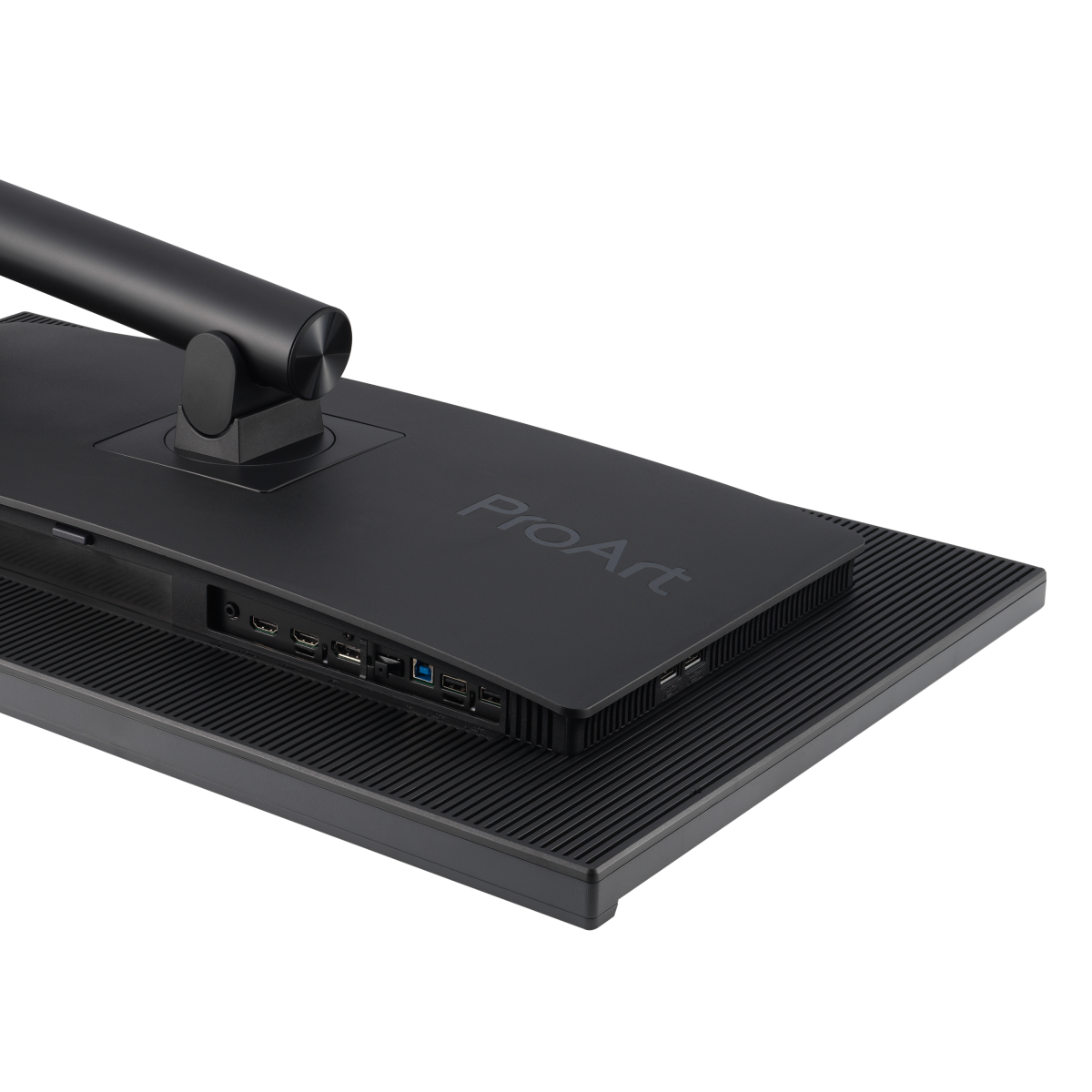 Back of a black monitor showing ports and the ProArt logo.