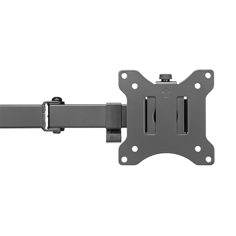 Ein dunkler Metallarm mit einer VESA-Halterung an der rechten Seite.