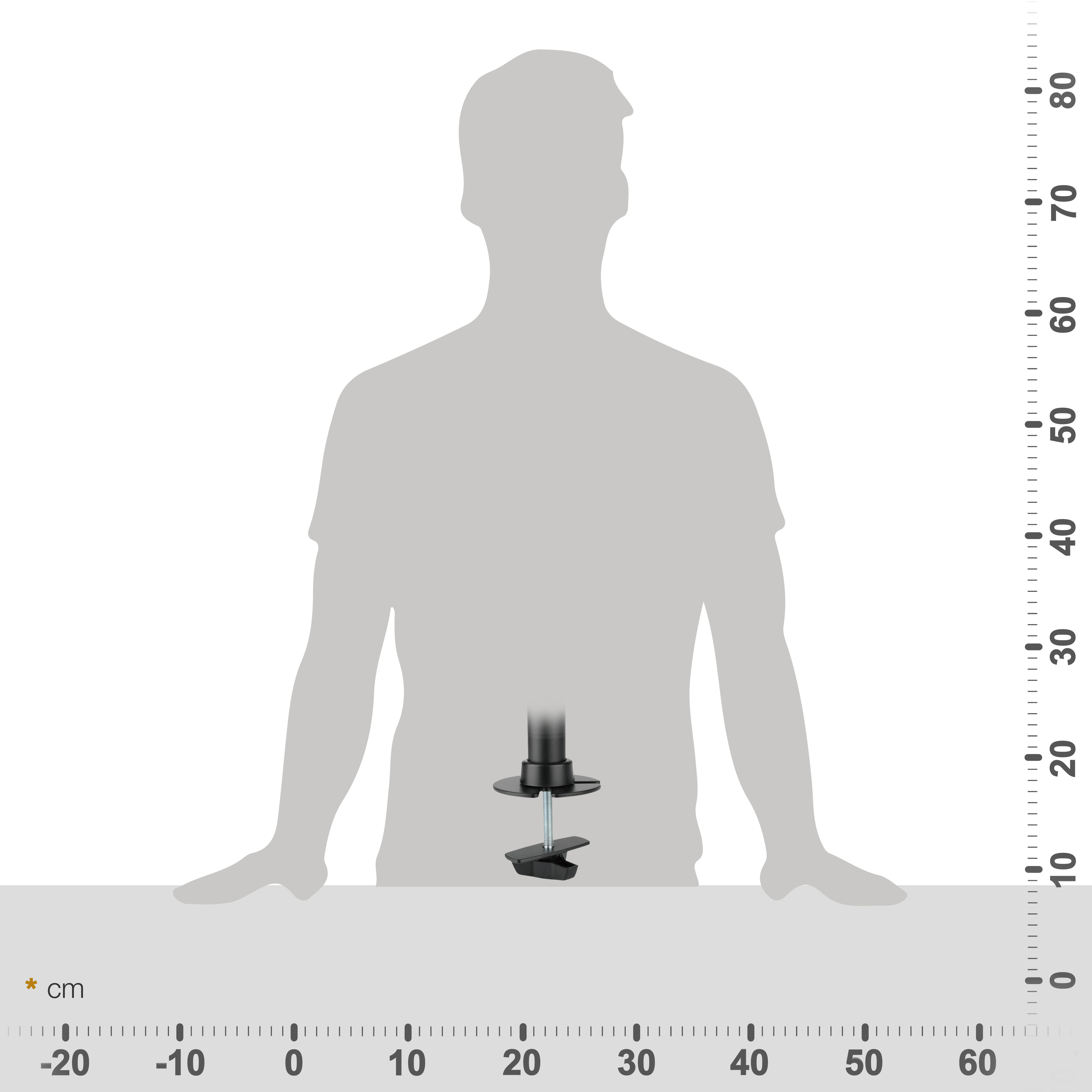 Graue Silhouette einer Person mit schwarzer Klemme, die an einem Rohr befestigt ist.