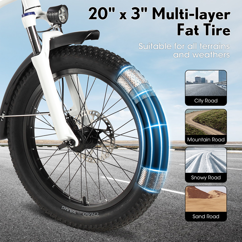 Un copertone fat da 20" x 3" multistrato per bici, adatto a tutti i terreni e climi.