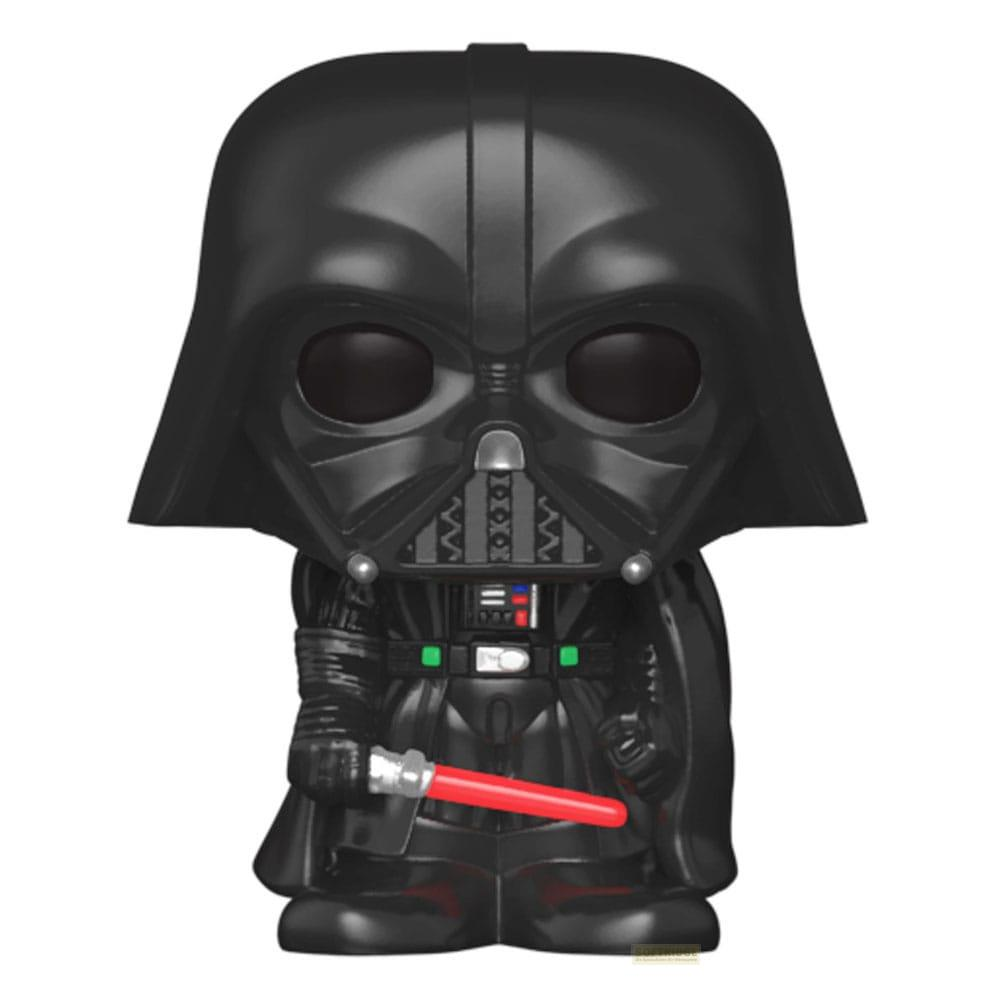 Funko Pop di Darth Vader con spada laser rossa e casco nero.