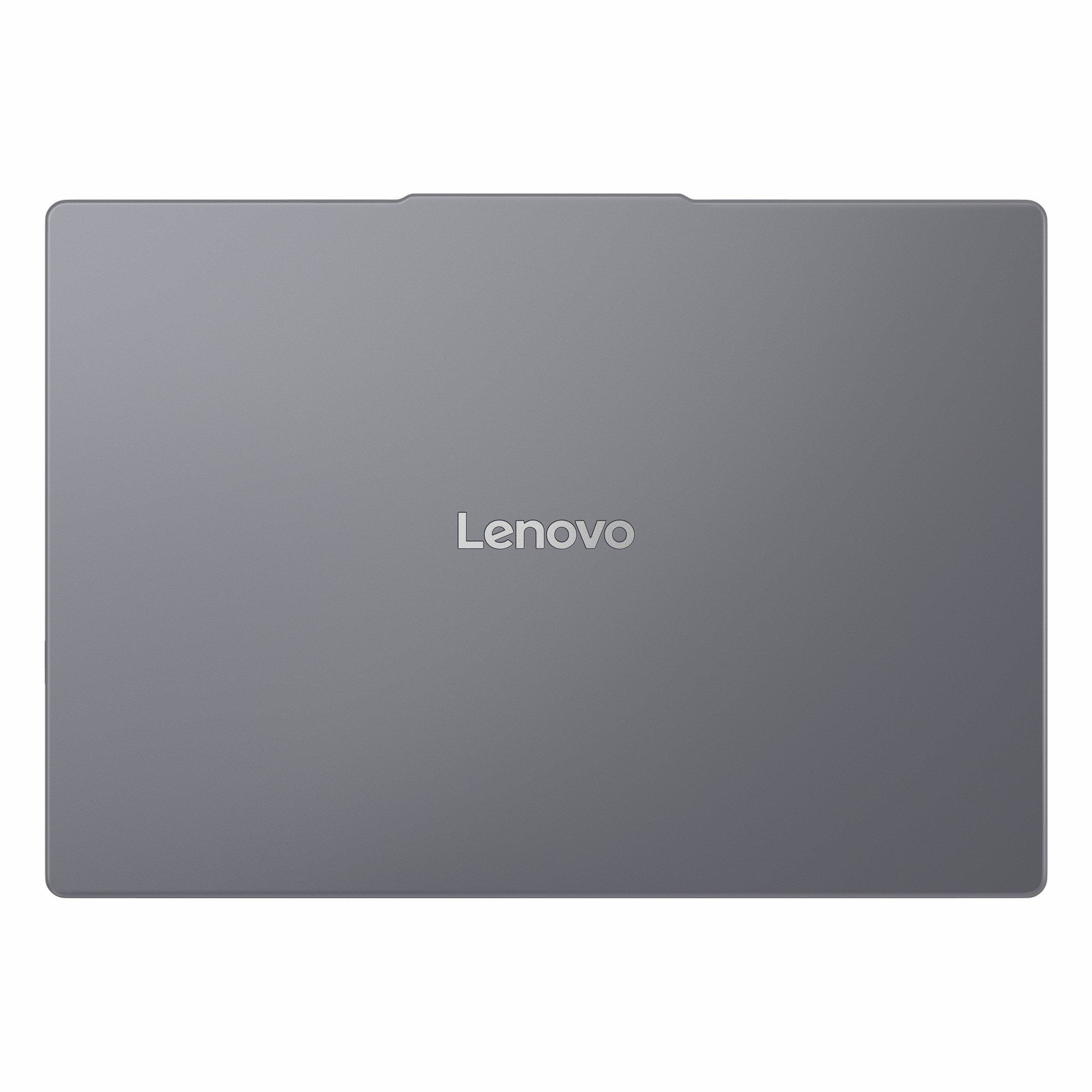 Kapalı gri Lenovo dizüstü bilgisayar, Lenovo logosu var.