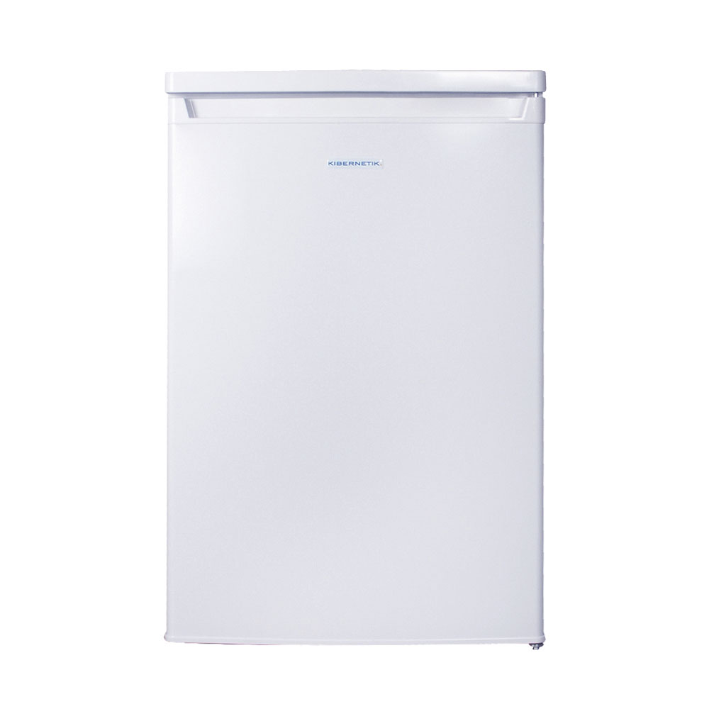 Un frigorifero bianco ed esile con logo blu in alto.