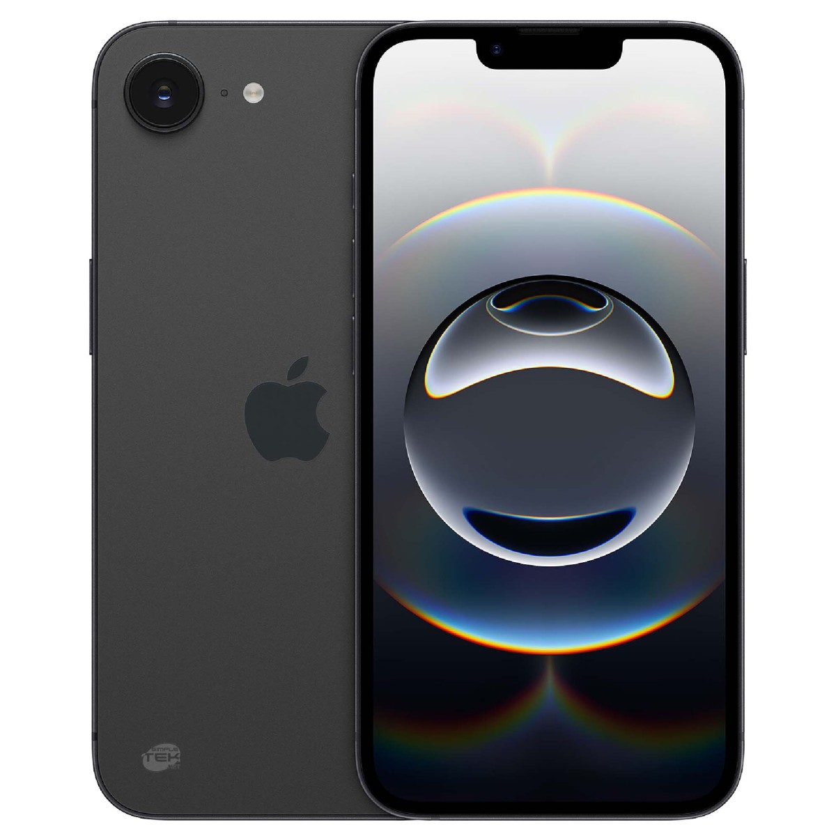 Ciemny iPhone z okrągłym modułem aparatu i logo Apple z tyłu.