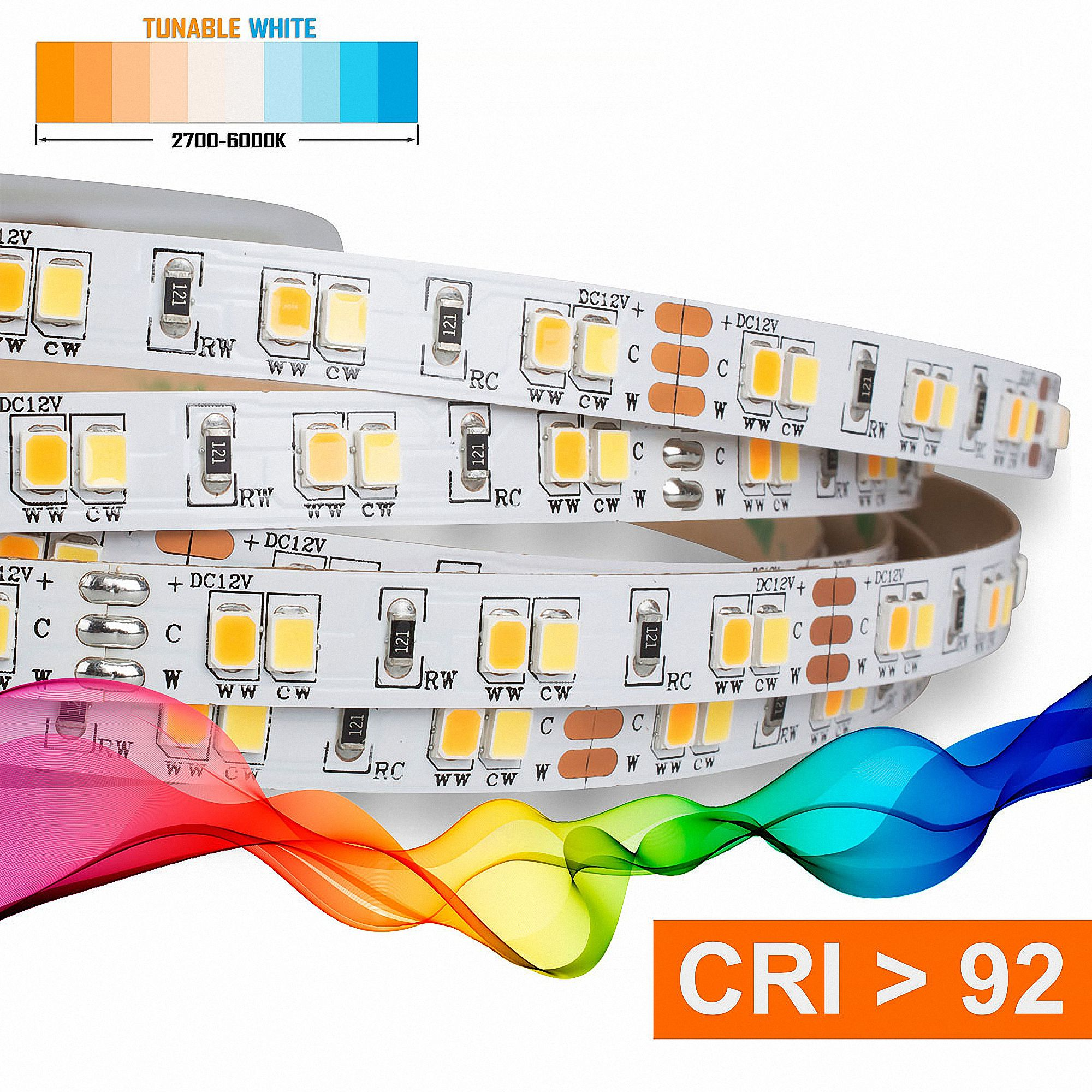 Band mit einstellbaren Weiße LEDs zeigt Farbtemperaturskala 2700-6000K und CRI <gt/> 92.