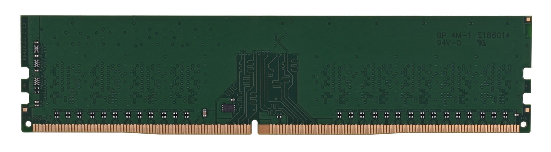 Una memoria RAM verde con pines dorados y chips negros. Texto: BP 4M-1 E186014.