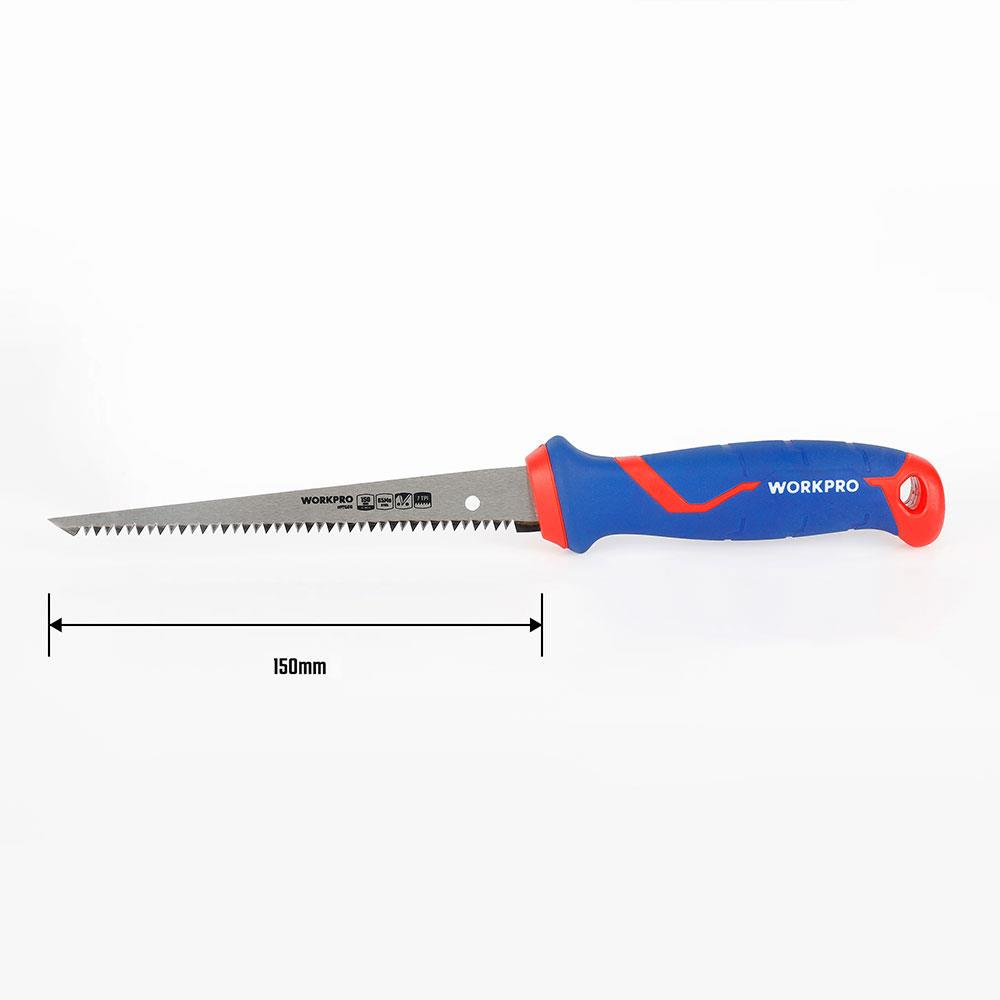 Mavi saplı ve kırmızı kapaklı testere, 150mm bıçak.