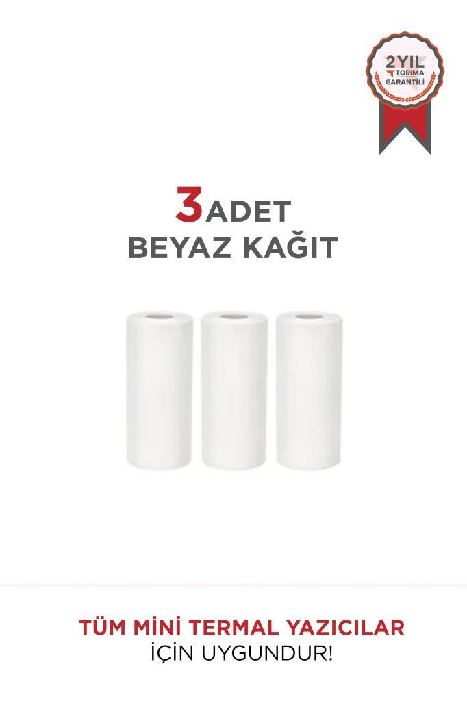 Mini yazıcılar için 3 adet beyaz termal kağıt rulosu.