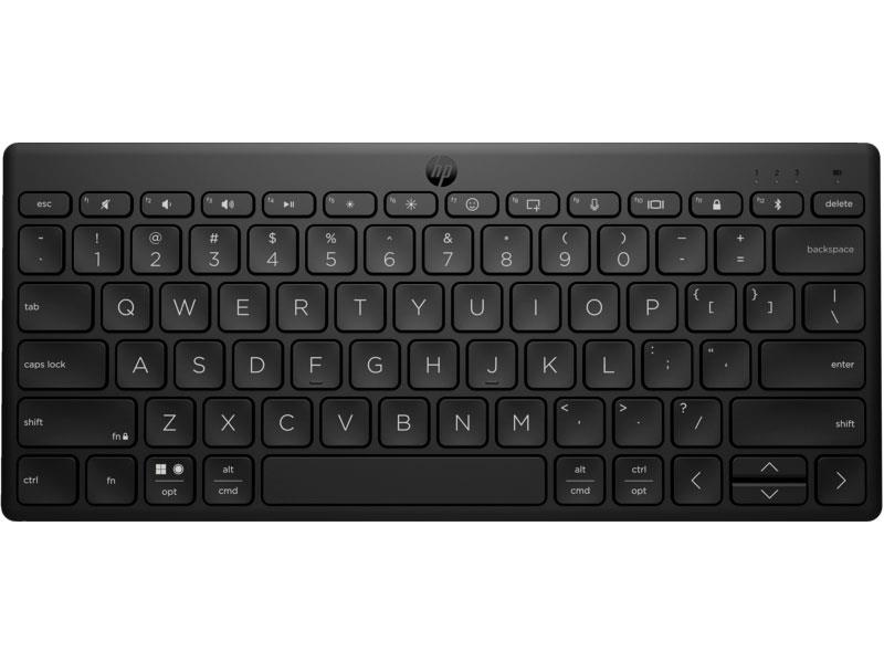 Tam tuş düzenine ve sayısal tuş takımına sahip siyah bir HP klavye.
