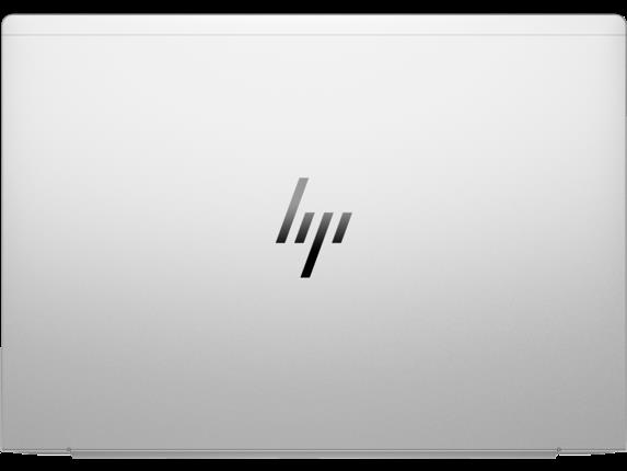 Ortasında siyah HP logosu bulunan gümüş renkli bir dizüstü bilgisayar kasası.