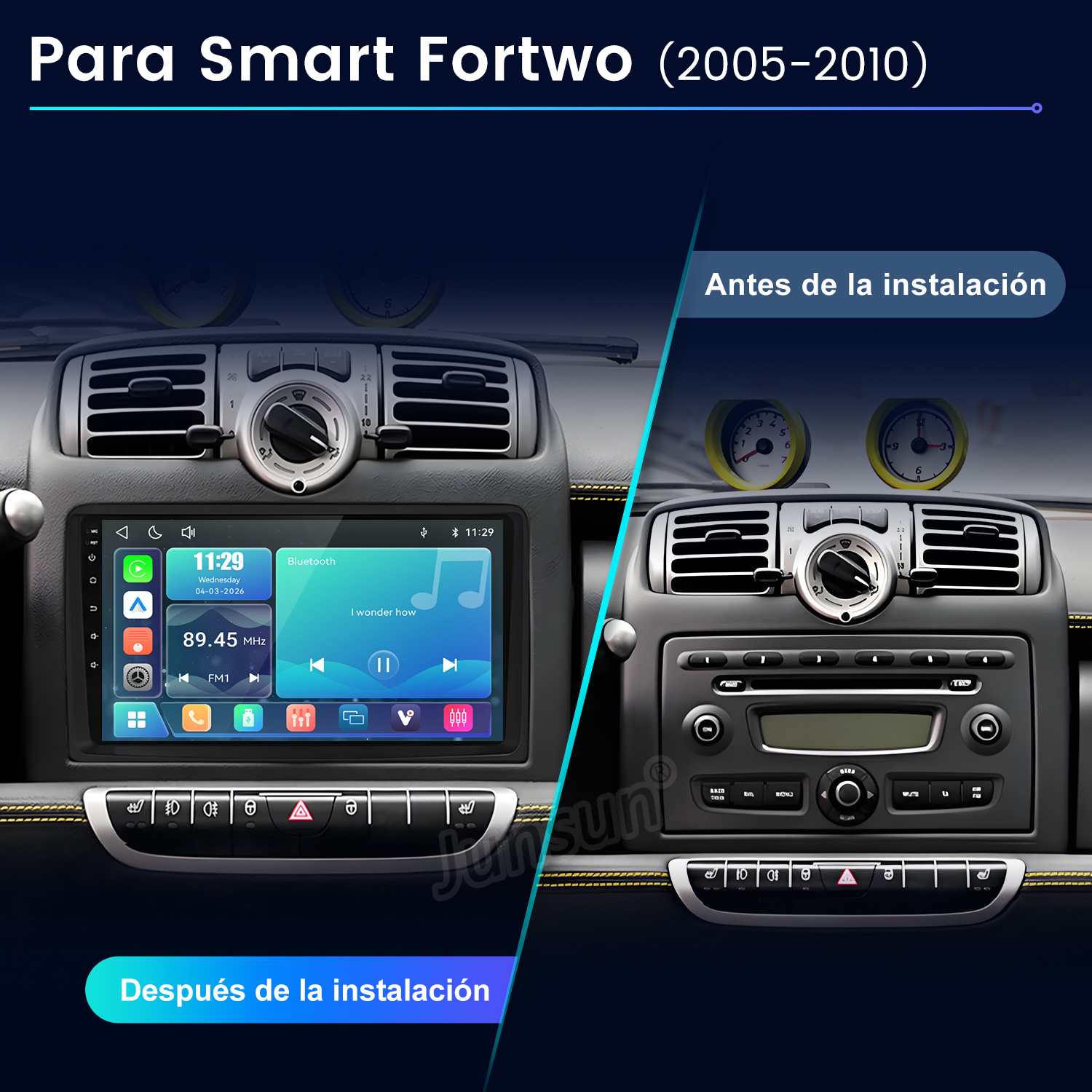 Comparación antes y después de la mejora del estéreo del Smart Fortwo.