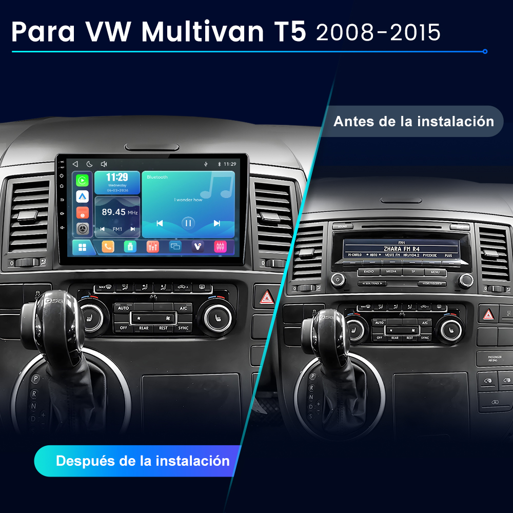 Comparación antes y después de una radio de VW Multivan T5.
