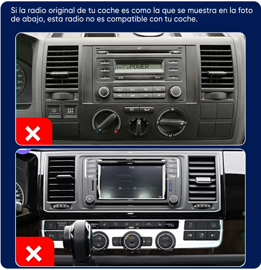 Dos salpicaderos de coche: Arriba un modelo antiguo, abajo uno moderno con pantalla.