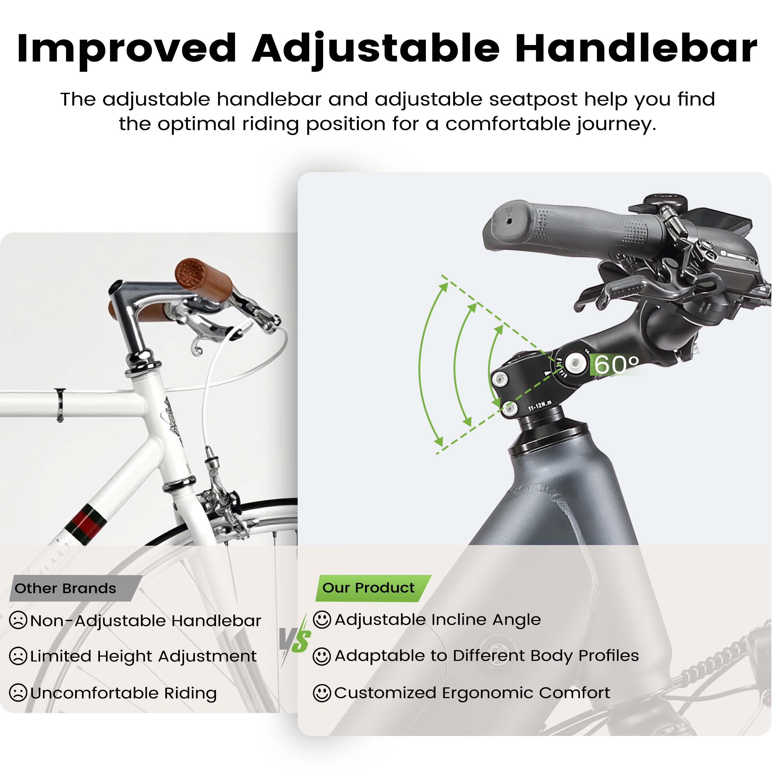 Manillar de bicicleta con opciones de ajuste frente a los no ajustables.
