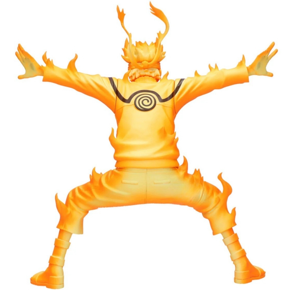 Eine orangefarbene Figur mit Flammen, die um Arme und Beine wirbeln.