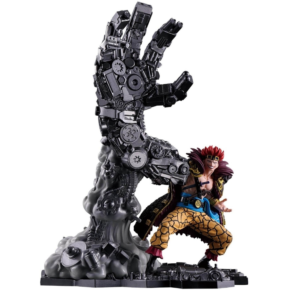 Eine Figur mit roten Haaren neben einer mechanischen Hand aus Metallteilen.