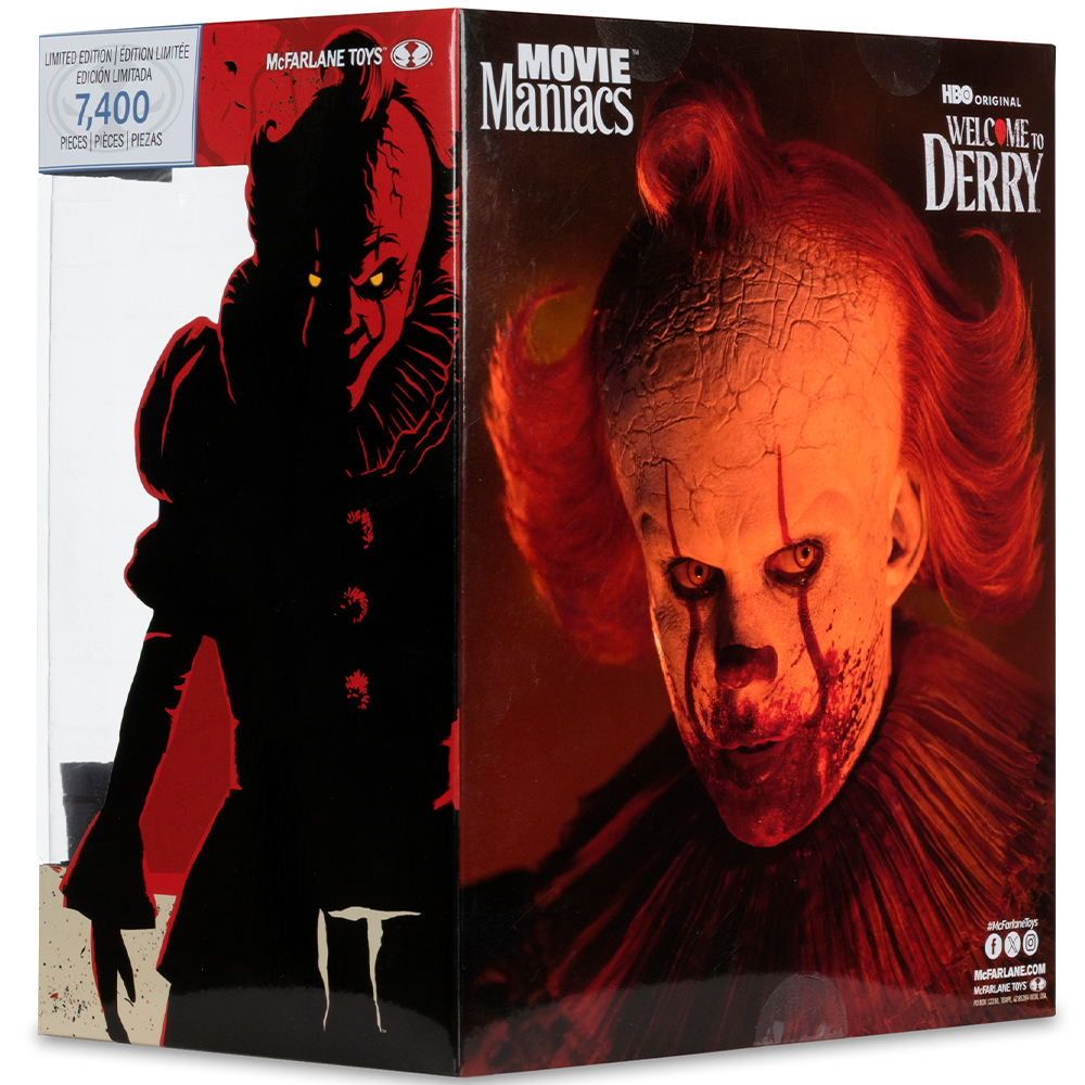 Zwei Verpackungen der Horrorfigur Pennywise. Eine zeigt eine Silhouette, die andere sein Gesicht.