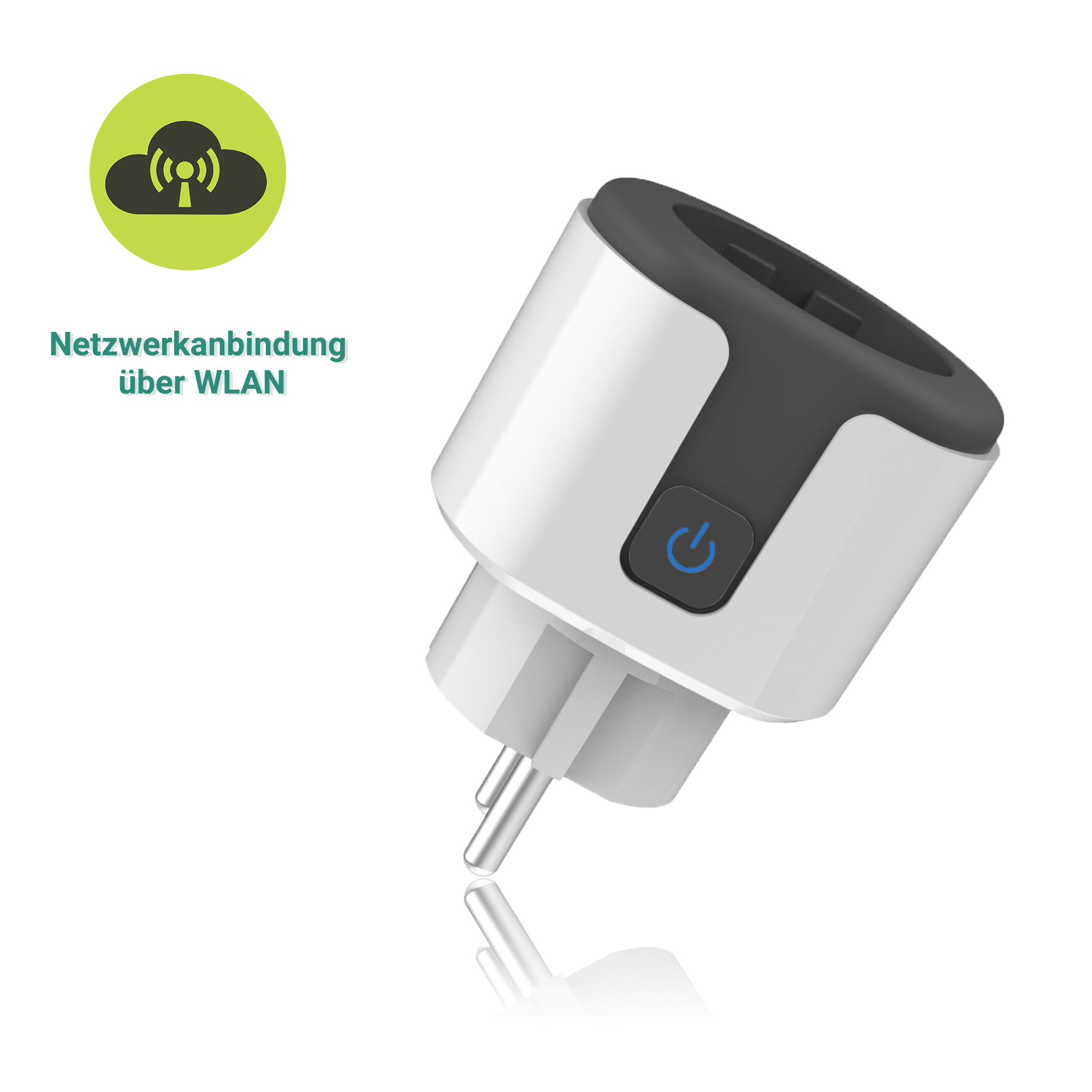 Ein weißer WLAN-Adapter mit einem Netz-Symbol und Text.