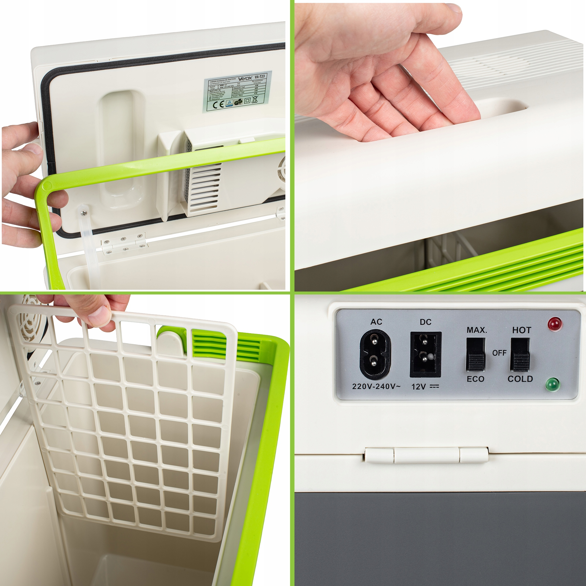 Ein Kühlschrank mit Griff, Steuerung und Innenraum.