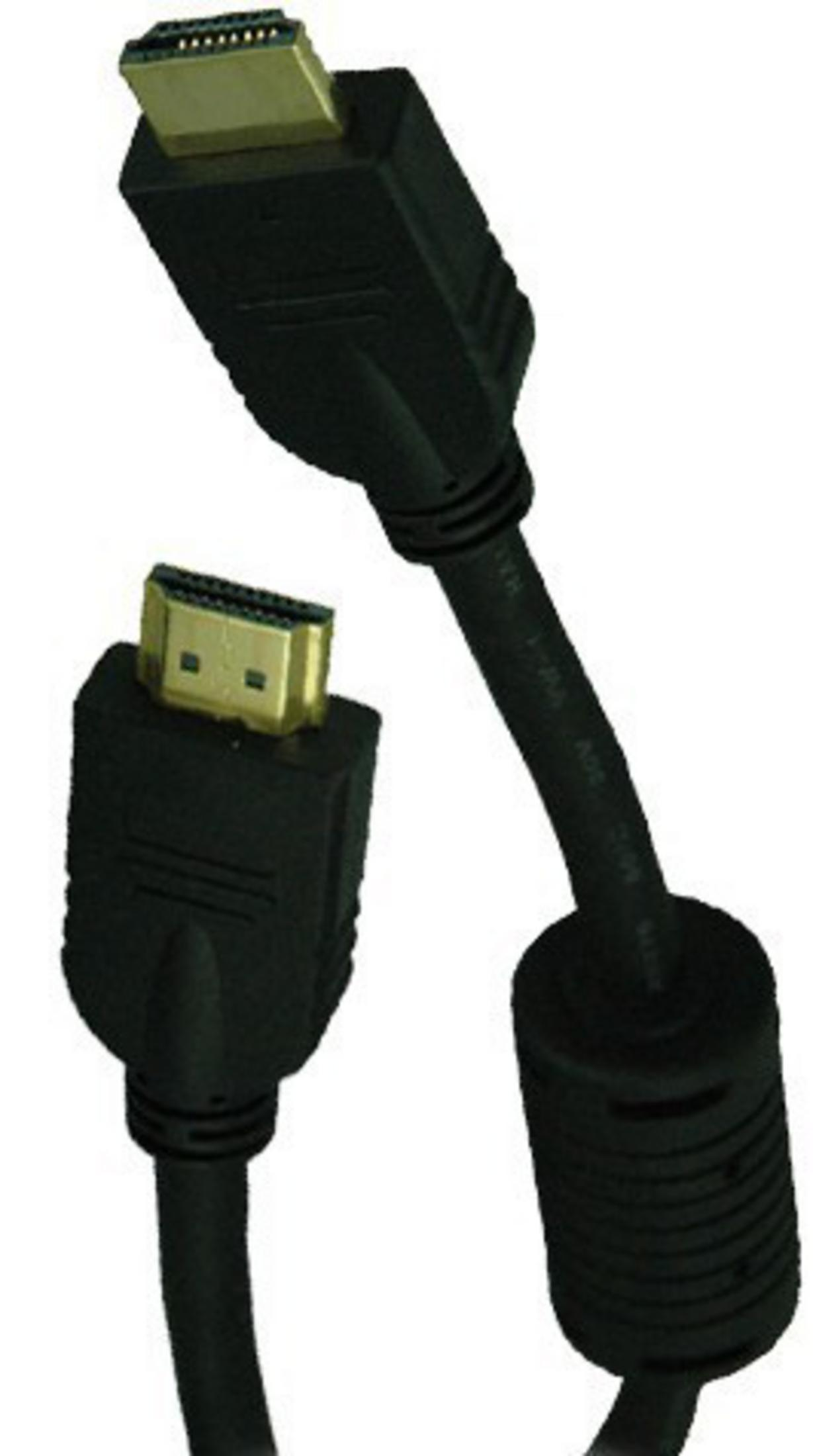 Beyaz arka plan üzerinde altın konektörlü iki siyah HDMI kablosu.