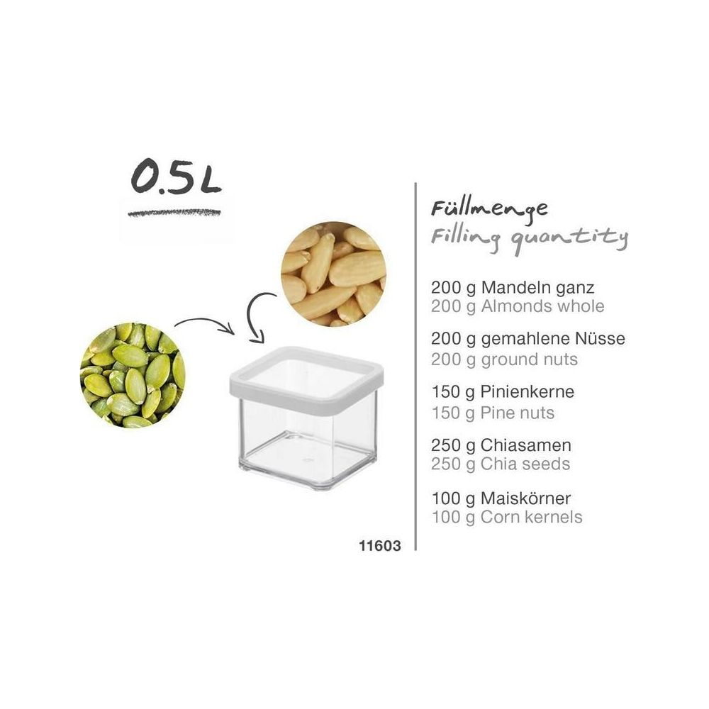 Pojemnik 0,5L z migdałami, orzeszkami pinii, nasionami chia, kukurydzą.