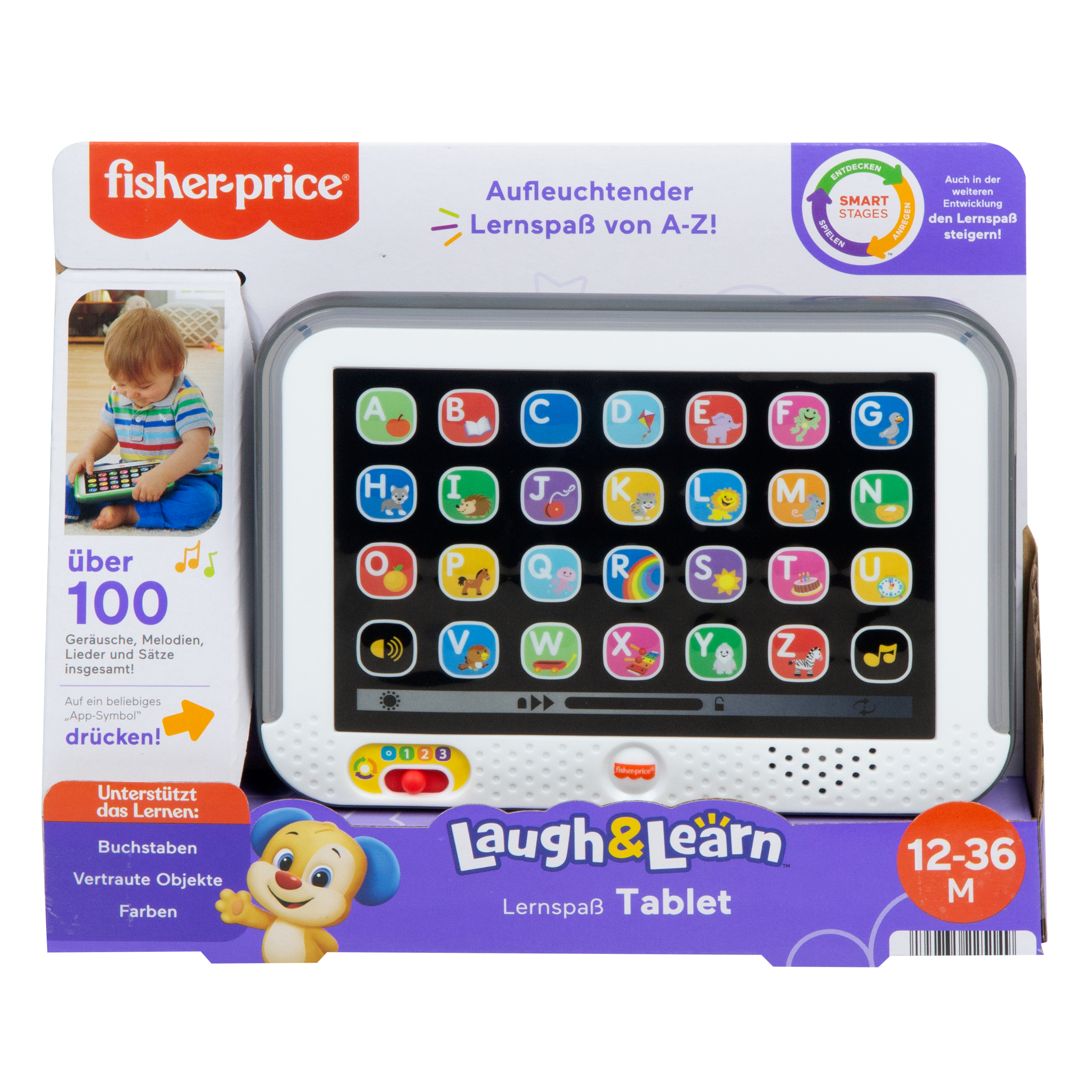 Tablette Fisher-Price Laugh & Learn avec lettres, chiffres et animaux.