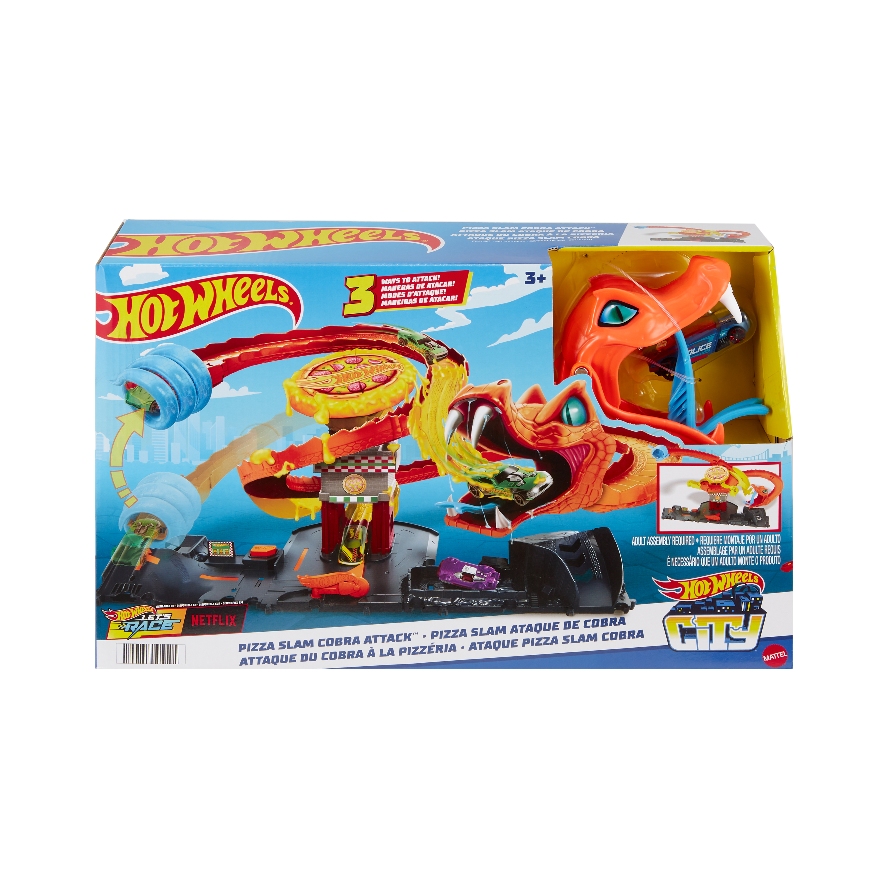 Hot Wheels Pizza Slam Cobra Attack playset con coches y temática de cobra.