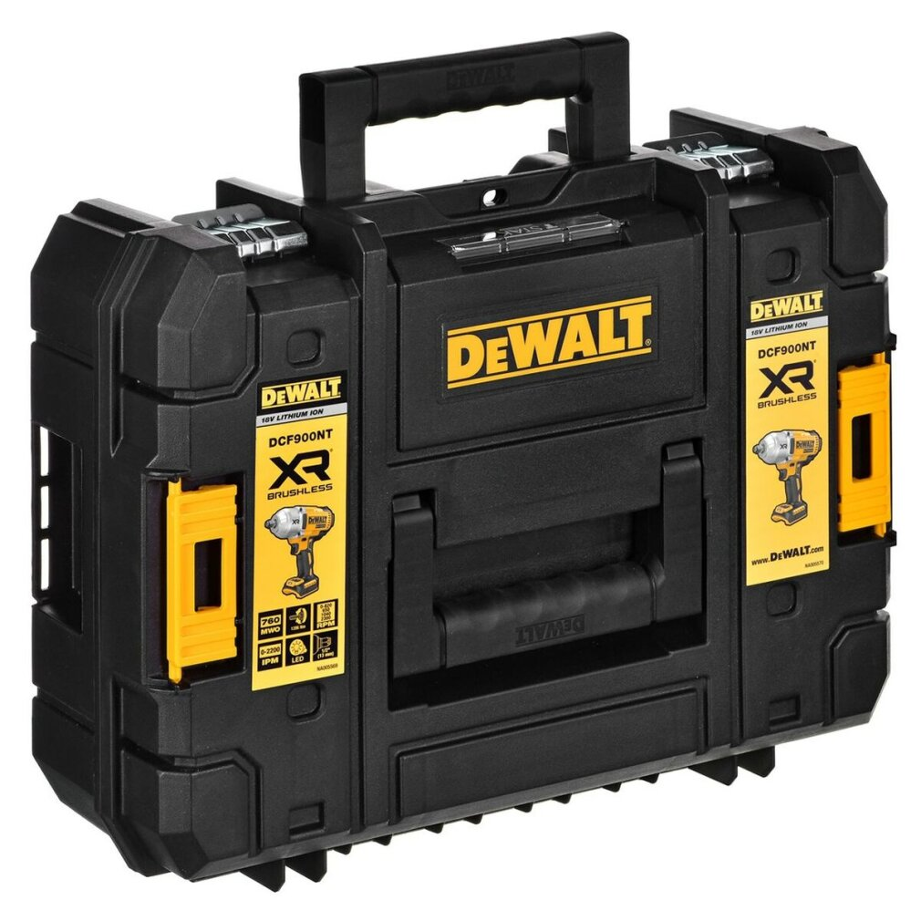 Schwarzer Werkzeugkasten von DeWalt mit gelben Akzenten und Griff.