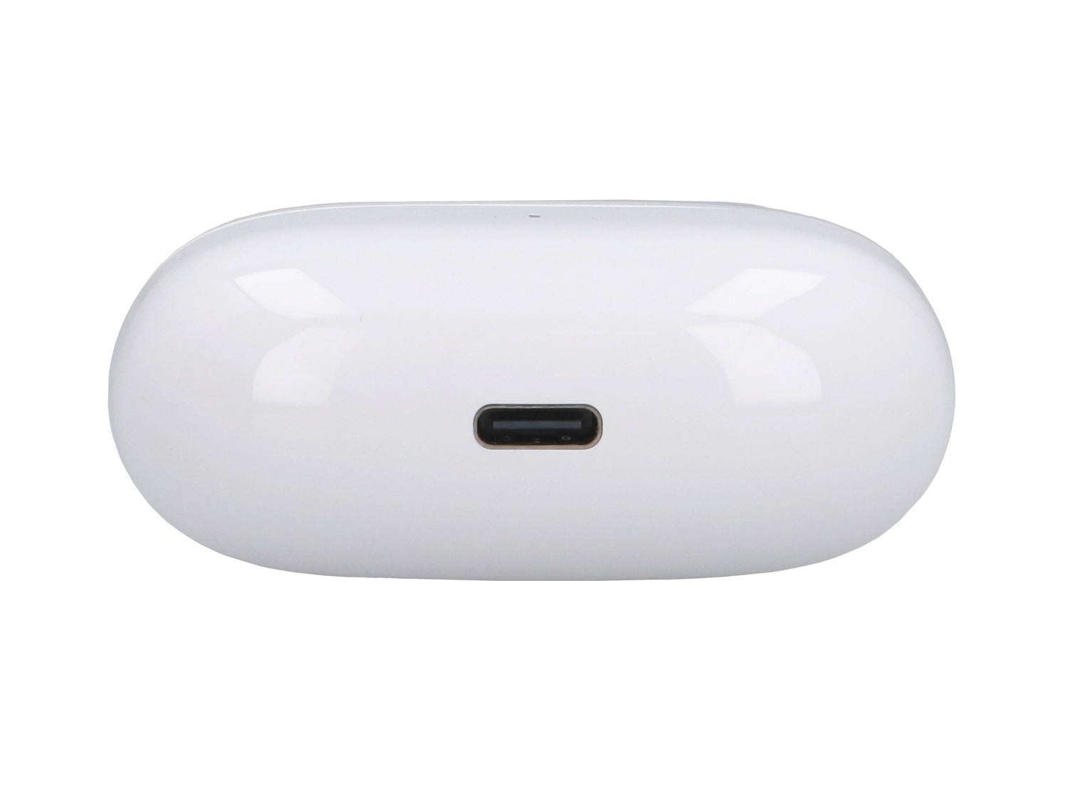 Białe etui ładujące do słuchawek z portem USB-C.